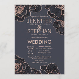 Rose Gold Navy Blumen Hochzeit Einladungen