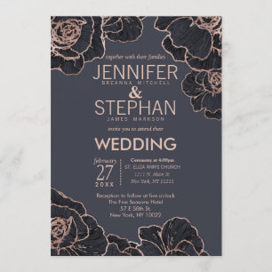 Rose Gold Navy Blumen Hochzeit Einladungen