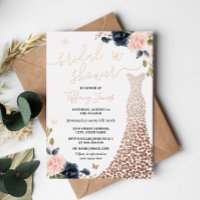 Rose Gold Navy Dress Brautparty Einladung