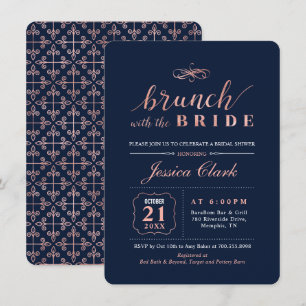 Rose Gold & Navy   Elegante Hochzeits-Braut-Brunch Einladung