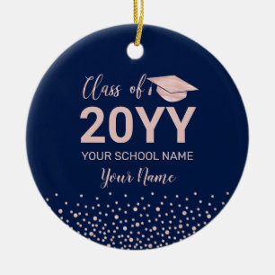 Rose Gold & Navy Foto-Abschlussgeschenk zu Weihnac Keramik Ornament