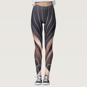 Rose Gold Navy Geometrischer Fächer Neo Deco Art Leggings