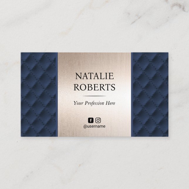 Rose Gold & Navy Leather Moderner Schönheitssalon  Visitenkarte (Vorderseite)
