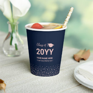 Rose Gold & Navy personalisierte Abschlussfeier Pappbecher