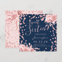Rose Gold Navy Sweet 16 Glitzer Confetti Floral