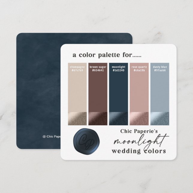Rose Gold & Navy Winter Wedelfarbenkarte Einladung (Vorne/Hinten)