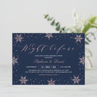 Rose Gold Navy Winterschnee Probe Abendessen Party Einladung