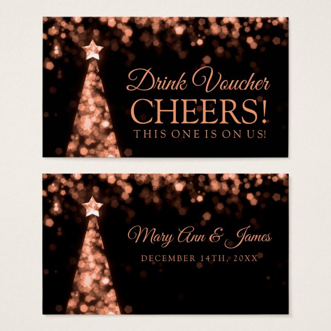 Rose Gold Noir Mariage de Noël Bon de boisson (Devant & derrière)