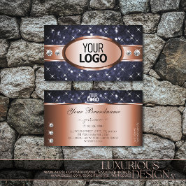 Rose Gold Ocean Blue Glitzer Diamanten und Logos Visitenkarte