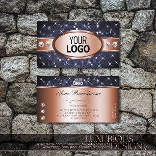 Rose Gold Ocean Blue Glitzer Diamanten und Logos Visitenkarte