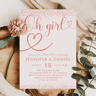 Rose Gold Oh Girl Blush Konfetti Schrift Einladung