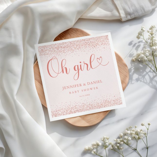 Rose Gold Oh Girl Confetti Minimal Script Serviette (Von Creator hochgeladen)