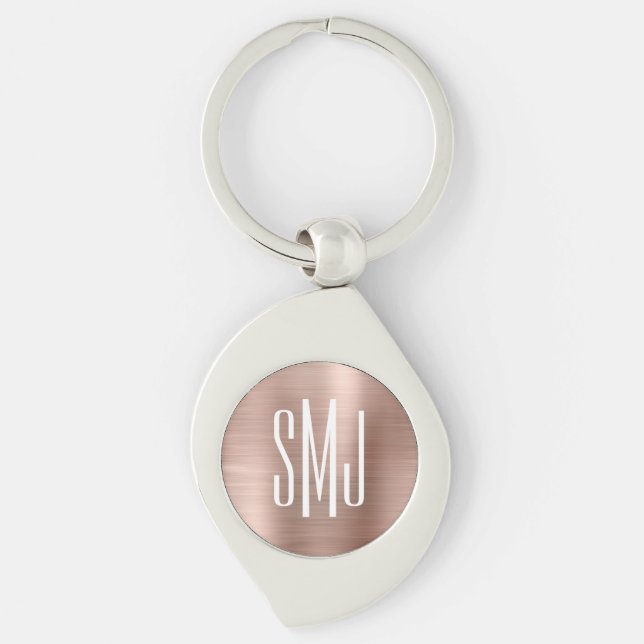 Rose Gold Ombre Foil Drei Buchstaben Mit Monogramm Schlüsselanhänger (Vorderseite)