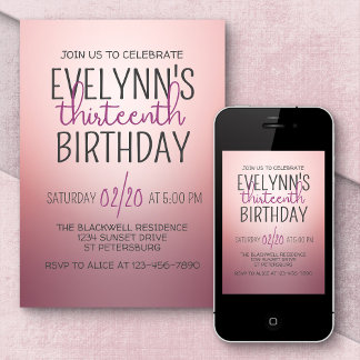 Rose Gold Ombre Geburtstag Einladung