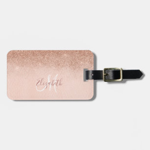 Rose-Gold Ombre Glitter Monogramm Koffer Gepäckanhänger