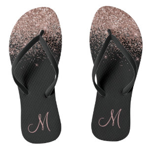 Rose Gold Ombre Glitzer Sparkle Monogram Flip Flops