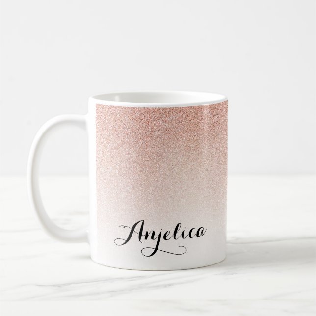 Rose Gold Ombre Imitats Glitzer Name Rosa Kaffee T Kaffeetasse (Links)