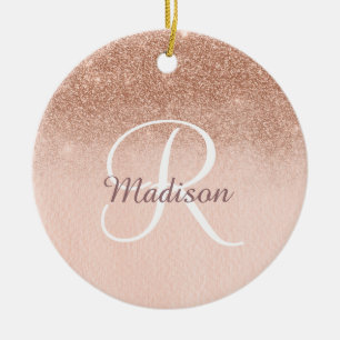 Rose Gold Ombre personalisiertes Monogramm Glitter Keramik Ornament