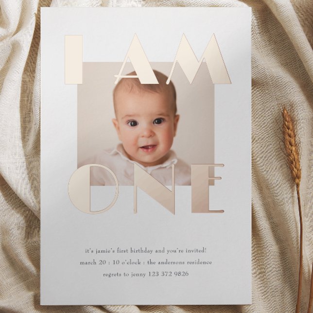 Rose Gold ONE Erstes GeburtstagsFoto Folieneinladung (Rose Gold ONE First Birthday Photo Foil Invitation)