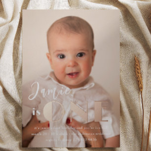 Rose Gold ONE Foto zum ersten Geburtstag Folieneinladung