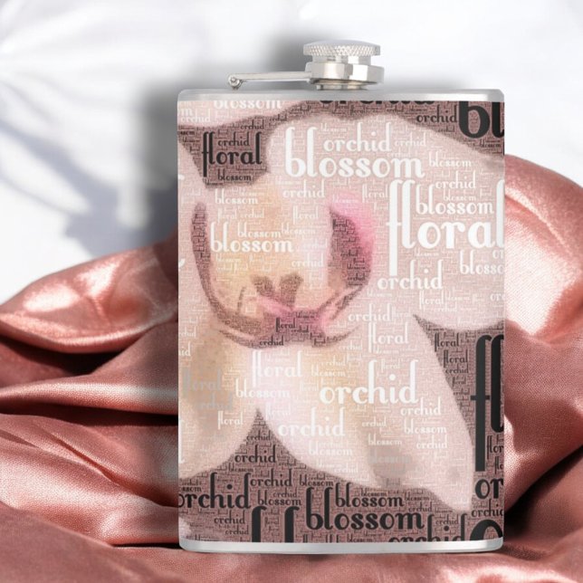 Rose Gold Orchid Blumenblossom Collage Flachmann (8 oz flask front word cloud orchid design)