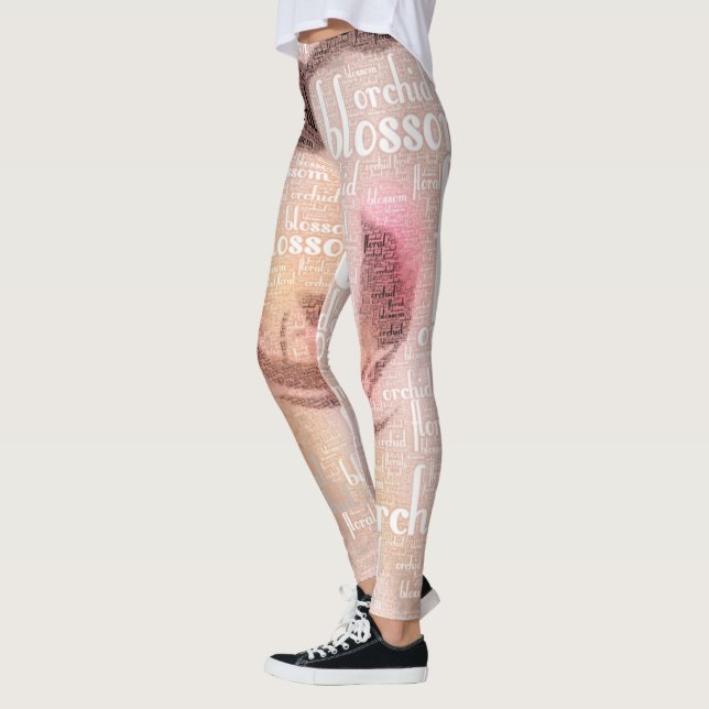 Rose Gold Orchid Word Cloud Embedded Foto Leggings (Links)