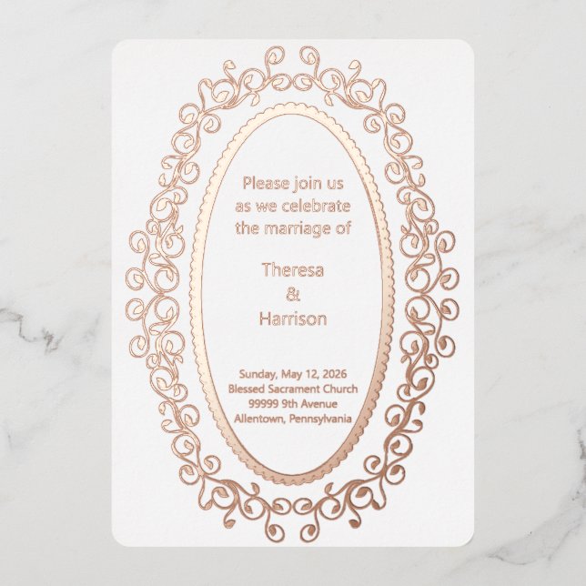 Rose Gold Oval Picture Frame Einladung (Vorderseite)