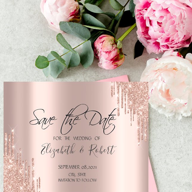 Rose Gold Pailleté Chic Gouttes de Mariage Cartes  (Créateur téléchargé)