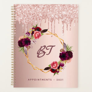 Rose gold pailleté florales bordeaux monogramme 20