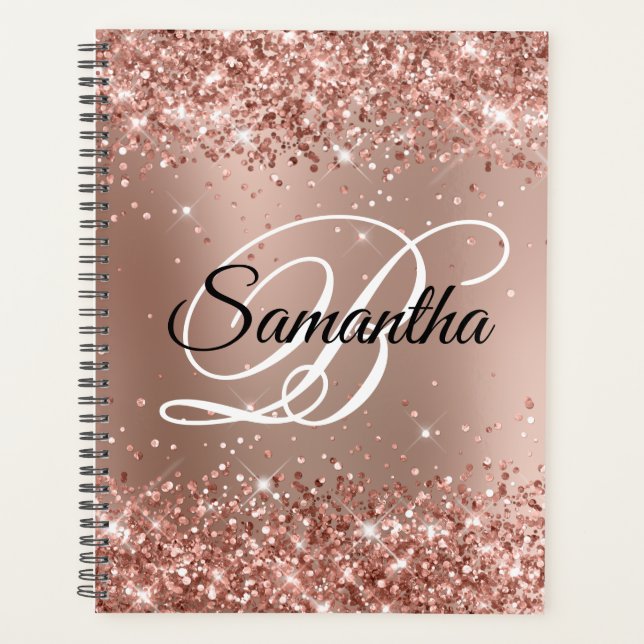 Rose Gold Pailleté Monogramme Dégradé de Glamour (Devant)