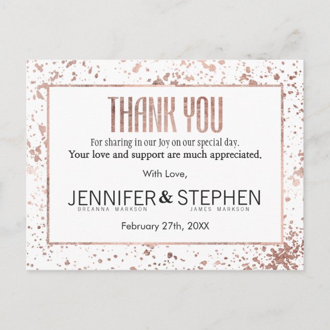 Rose Gold Paint Spritzer Vielen Dank Postkarten (Vorderseite)