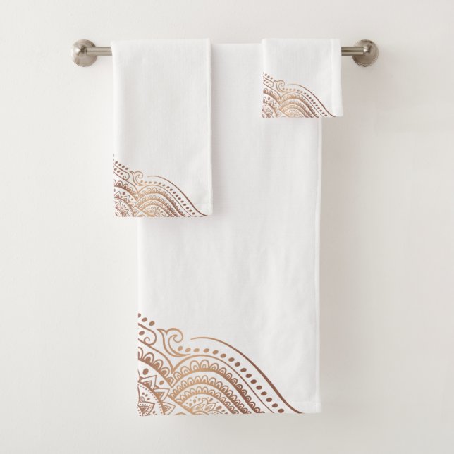 Rose-Gold Paisley Lace Badhandtuch Set (Insitu)