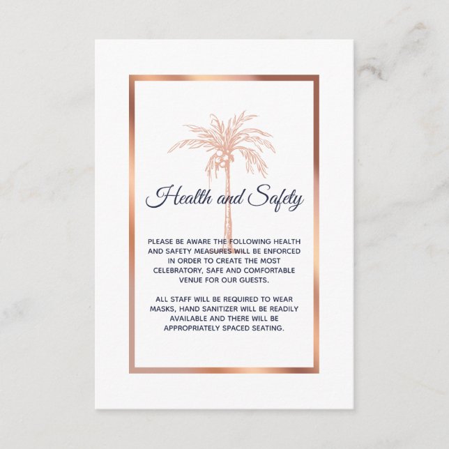 Rose Gold Palm Hochzeit Gesundheit und Sicherheit Begleitkarte (Vorderseite)