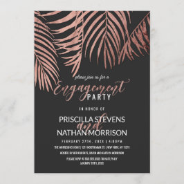 Rose Gold Palm Tree Fronds Schwarz Moderne Verlobu Einladung