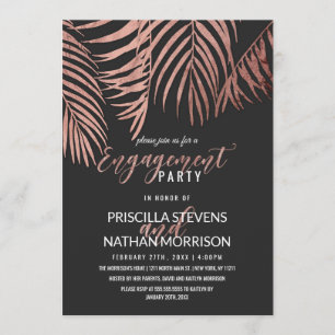 Rose Gold Palm Tree Fronds Schwarz Moderne Verlobu Einladung