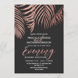 Rose Gold Palm Tree Fronds Schwarz Moderner Abend Einladung