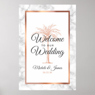 Rose Gold Palm Tree Marmorhochzeit Begrüßung Poster