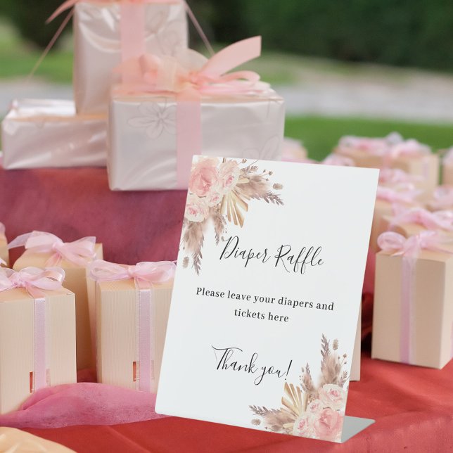Rose Gold Pampas Baby Dusche Windel Verlosungszeic Sockelschild (Von Creator hochgeladen)