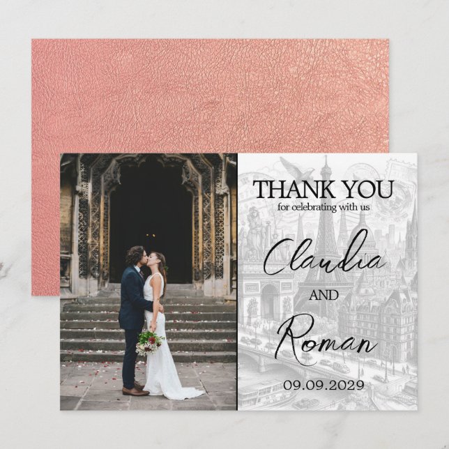 Rose Gold Paris Passport Dankeskarte (Vorne/Hinten)