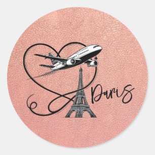 Rose Gold Paris Passport Runder Aufkleber