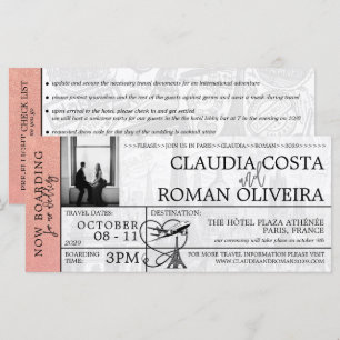 Rose Gold Paris Wedding Boarding Pass Einladung