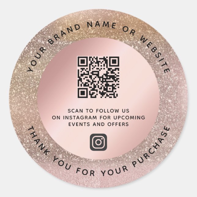 Rose Gold Pastel Glitzer Danke QR Code Runder Aufkleber (Vorderseite)
