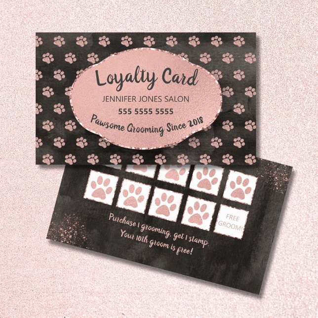 Rose Gold Paw Prints Dog Grooming Loyalty Card Visitenkarte (Von Creator hochgeladen)