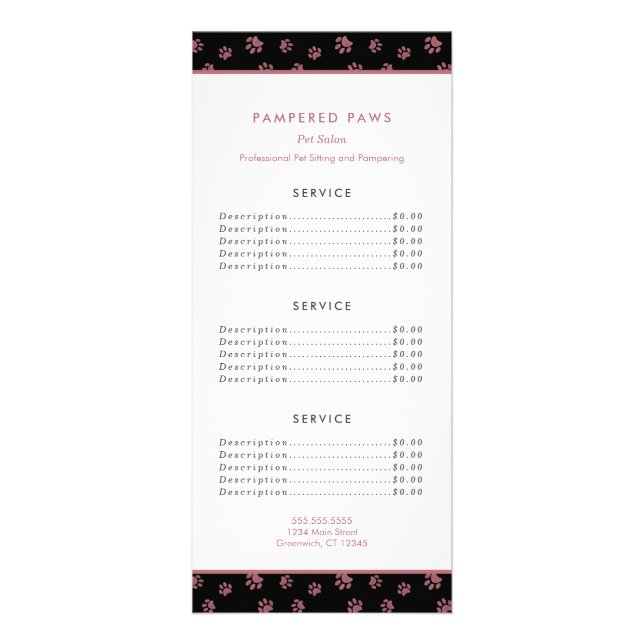 Rose Gold Paw Prints Salon Service Werbekarte (Vorne)