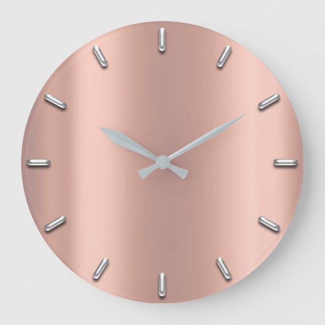Rose Gold Peach Pink Gray Metallic Silver Minimal Große Wanduhr (Vorderseite)