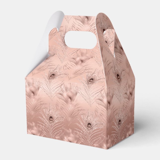 Rose Gold Peacock Feather Geschenkschachtel (Rückseite)