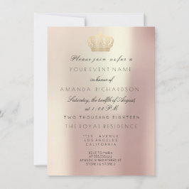 Rose Gold Pearly Crown Royal Glitzer 16. Bridal Einladung