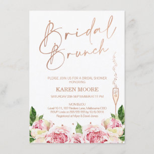 Rose Gold Peonies Invitation à la douche de Brunch