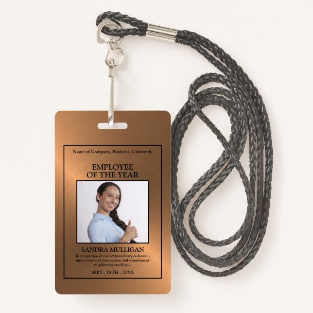 Rose Gold/Personalised Photo - Employee Award Ausweis (Vorderseite mit Schlüsselband)