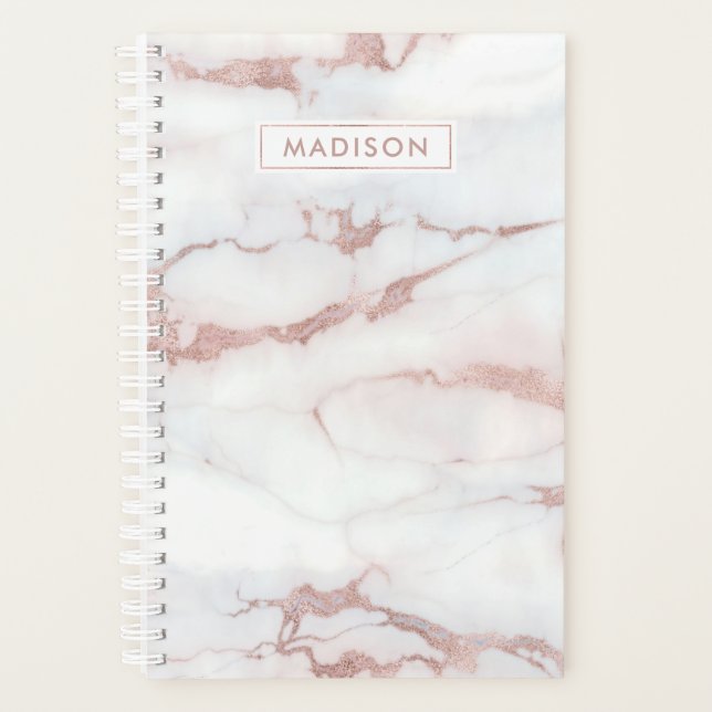 Rose Gold Personalisierter Marmorname Planer (Vorderseite)